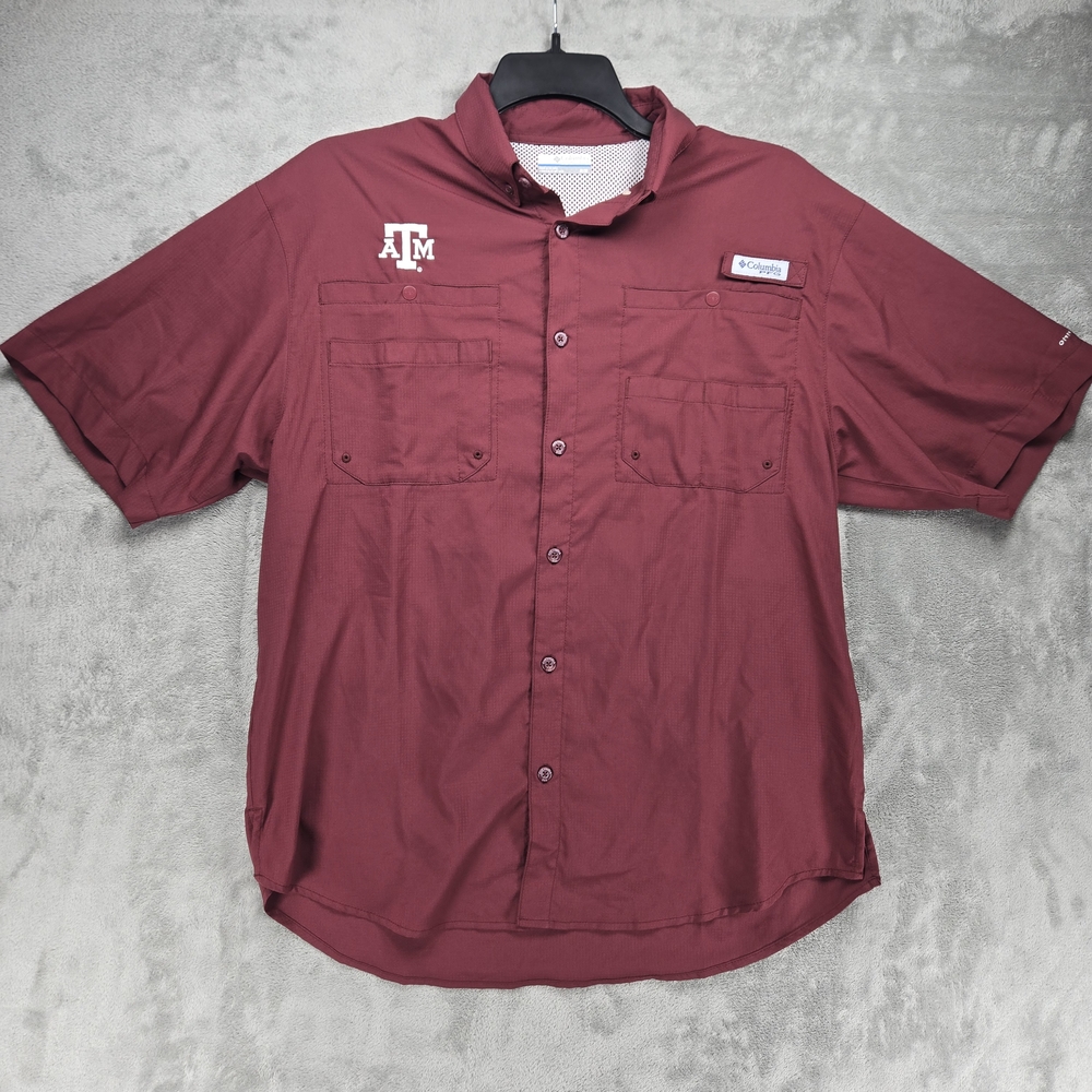 Columbia PFG Texas A&M Men's Maroon Casual Button Down Fishing Shirt Sz M